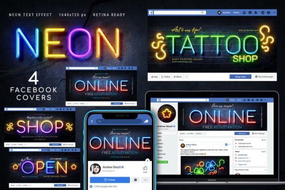 Download Neon Facebook Covers - 4 PSD - Ebook Collection